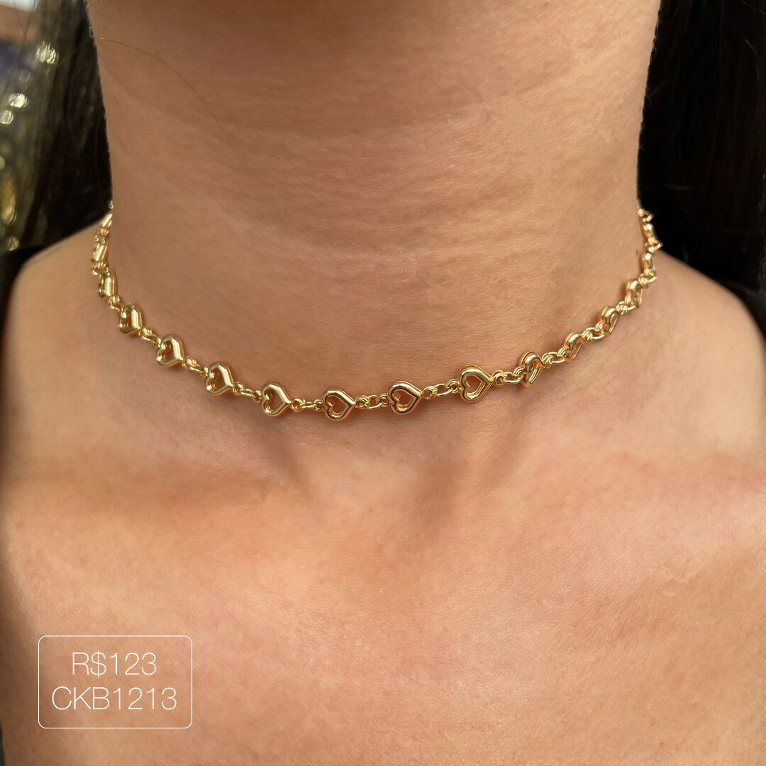 Choker de Coração Liso Dourada